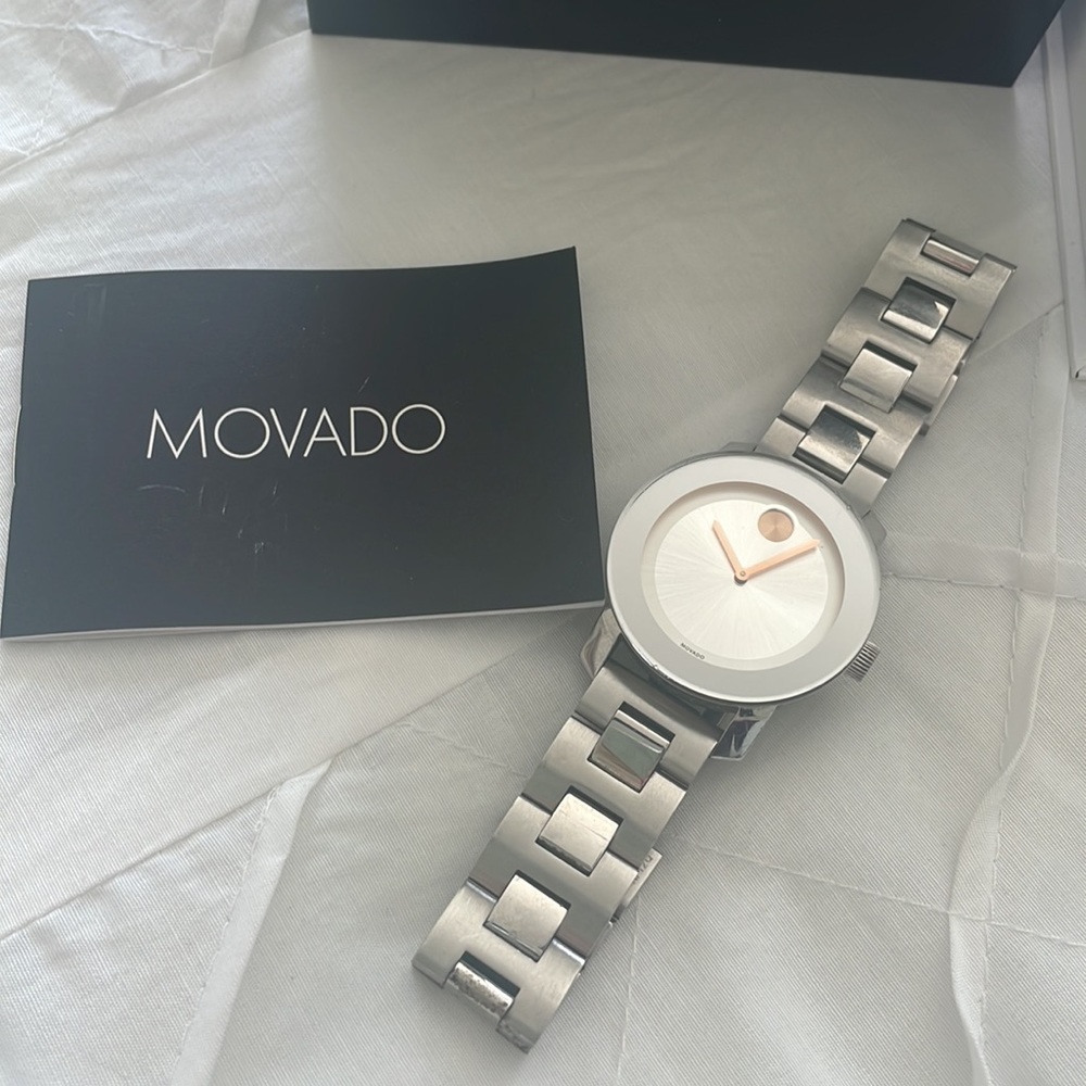 Movado Silver and Rose Gold Minimalist Bracelet Watch - Picture 6 of 8